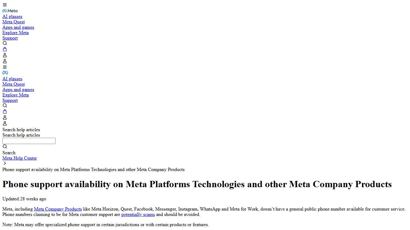 Phone support availability on Meta Platforms Technologies and other Meta Company Products | Meta Help Center | Meta Store