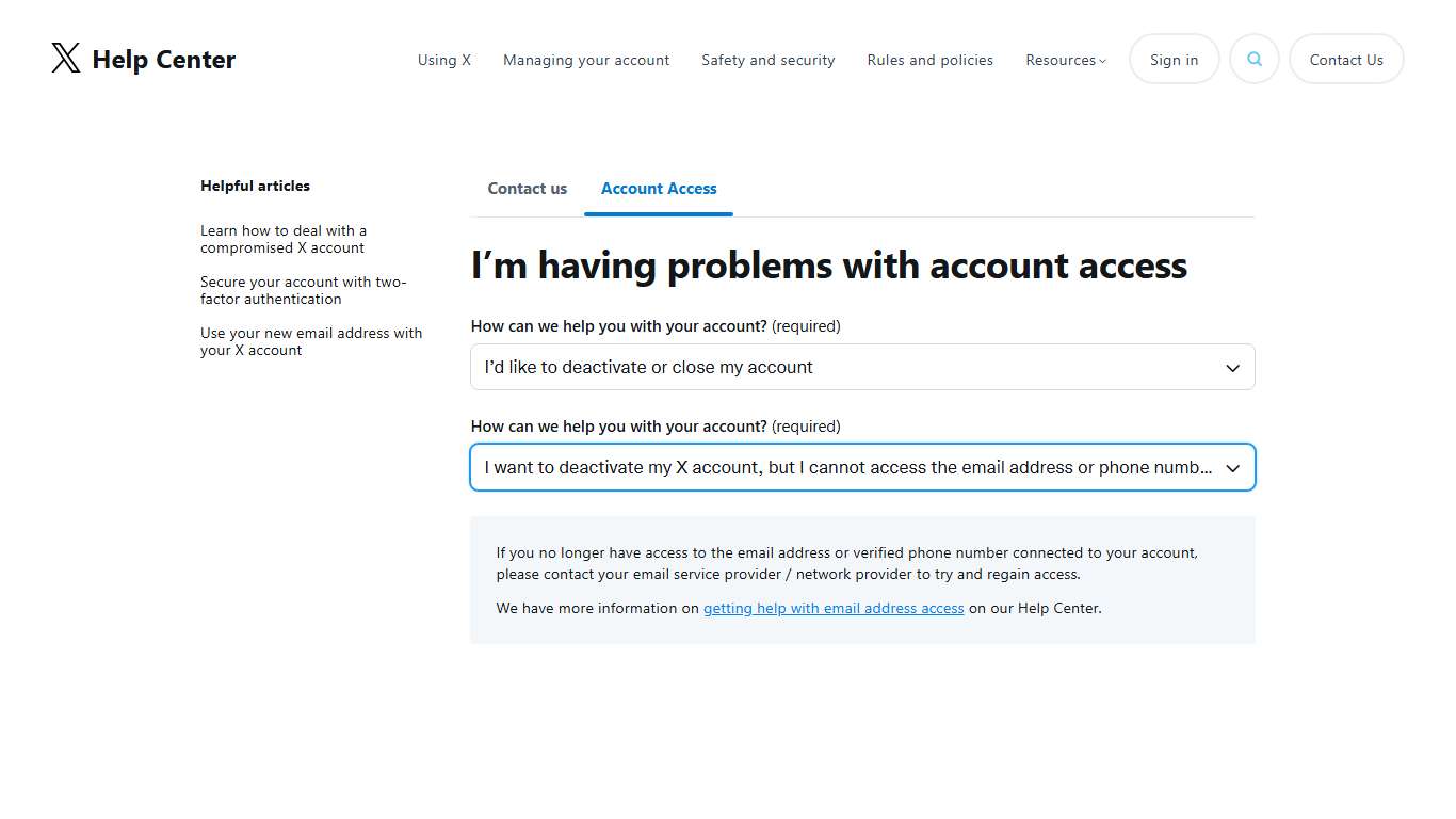 No access to the email address or number